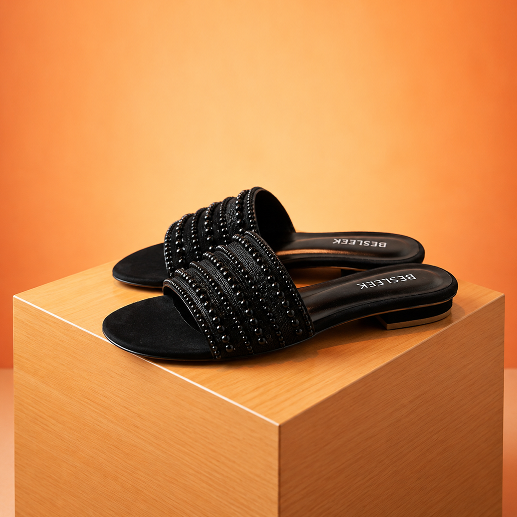 Black Pearl Luxe Embellished Flat