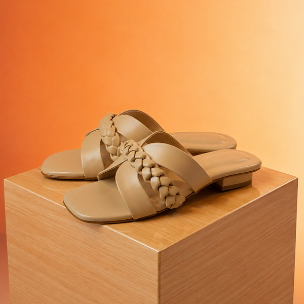 Beige Luna Braid Flat Slipper