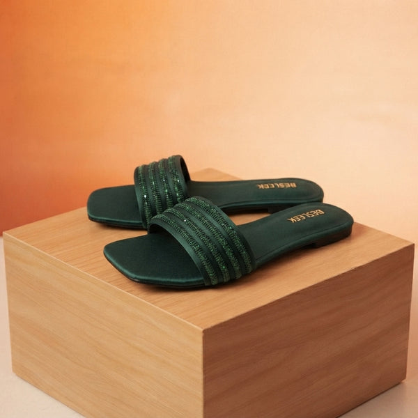 Emerald Green Crystal Grace Rhinestone Flat Slipper