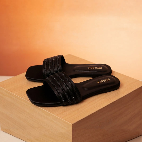 Black Crystal Grace Rhinestone Flat Slipper