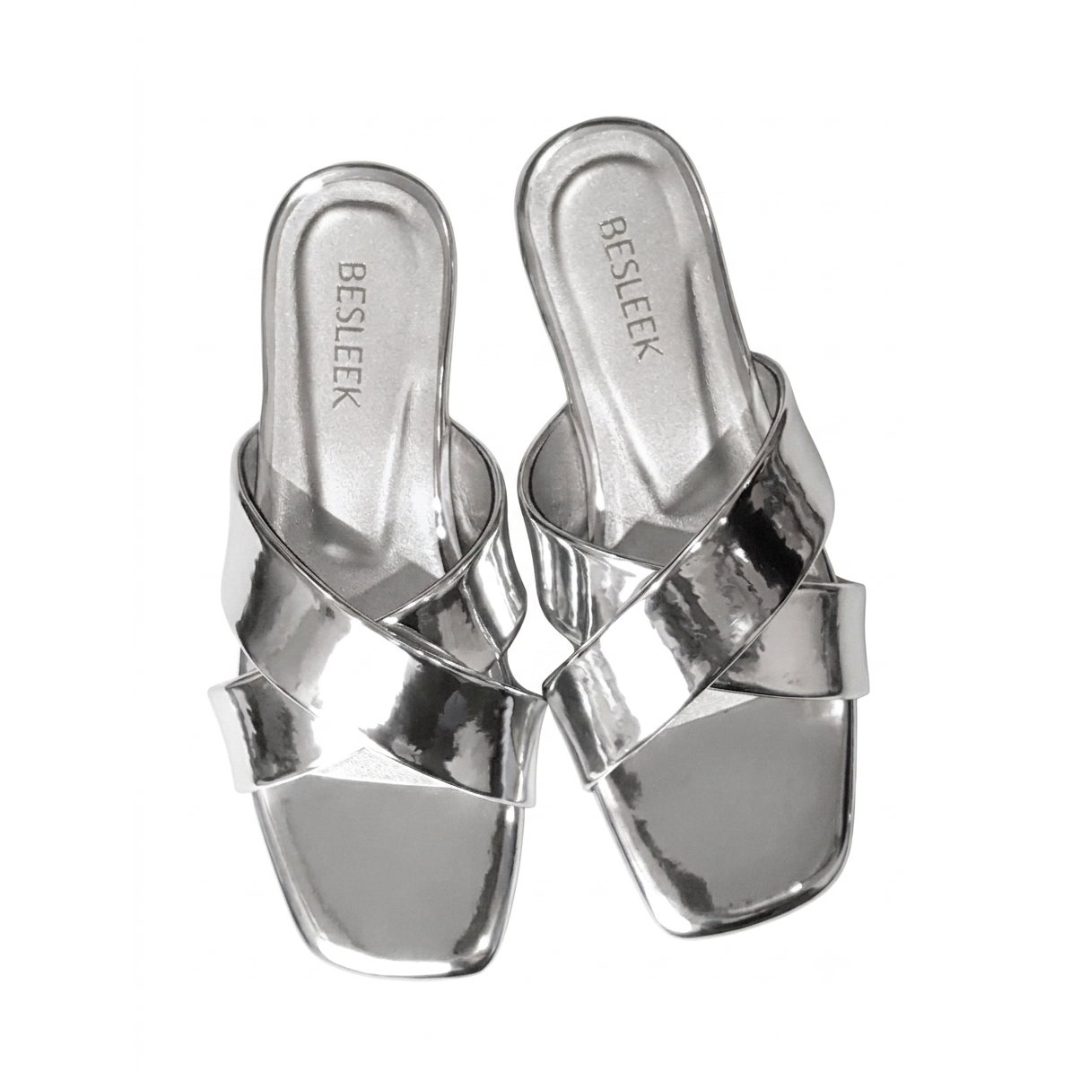 Silver Nova Cross Metallic Flat Slipper