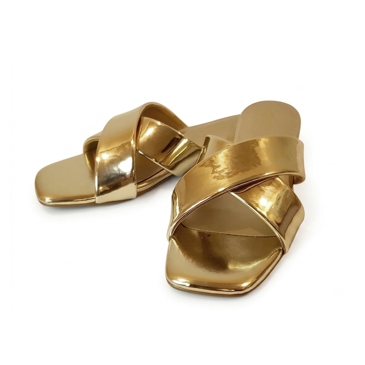 Gold Nova Cross Metallic Flat Slipper