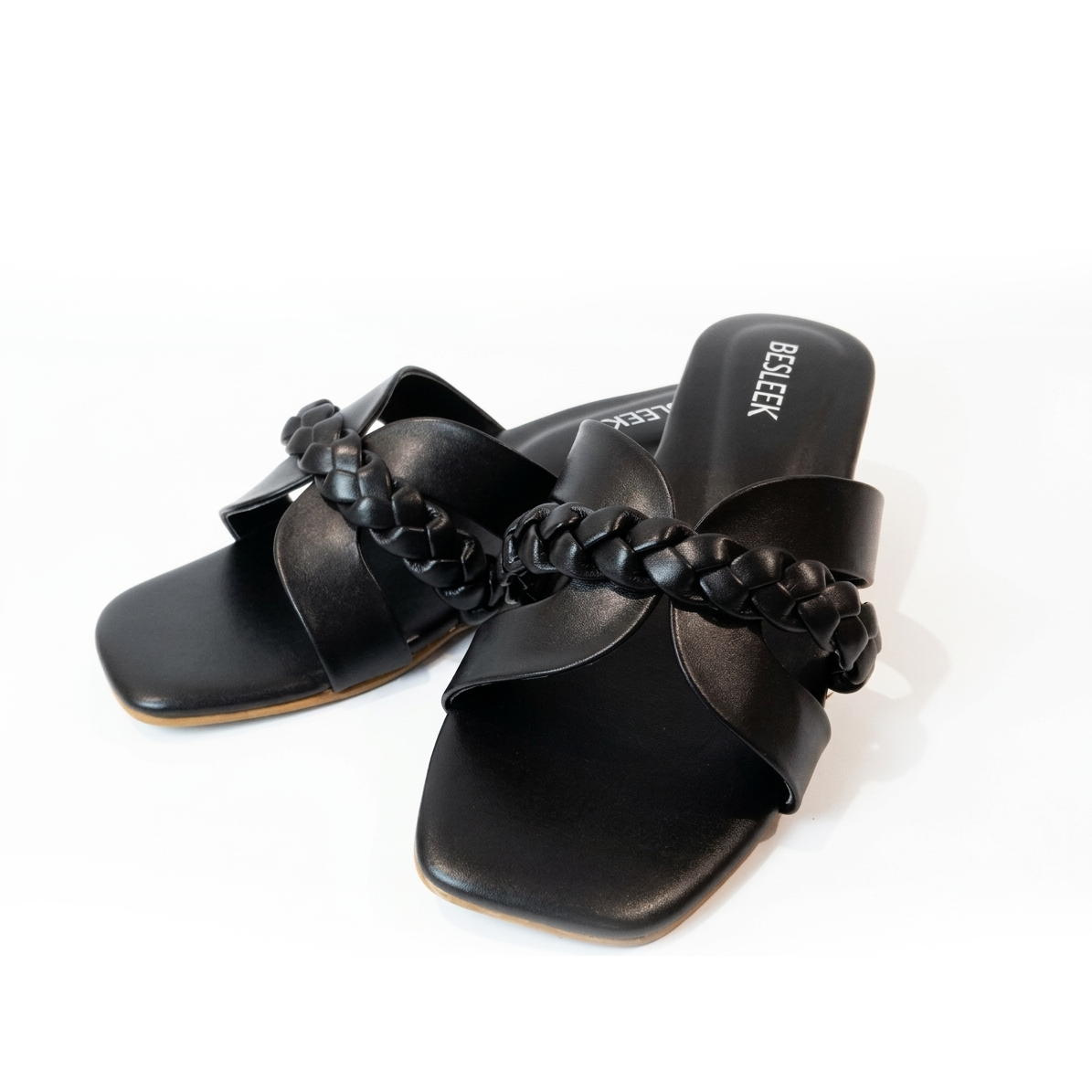 Black Luna Braid Woven Flat Slipper