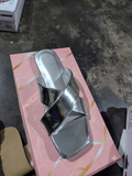 Silver Nova Cross Metallic Flat Slipper