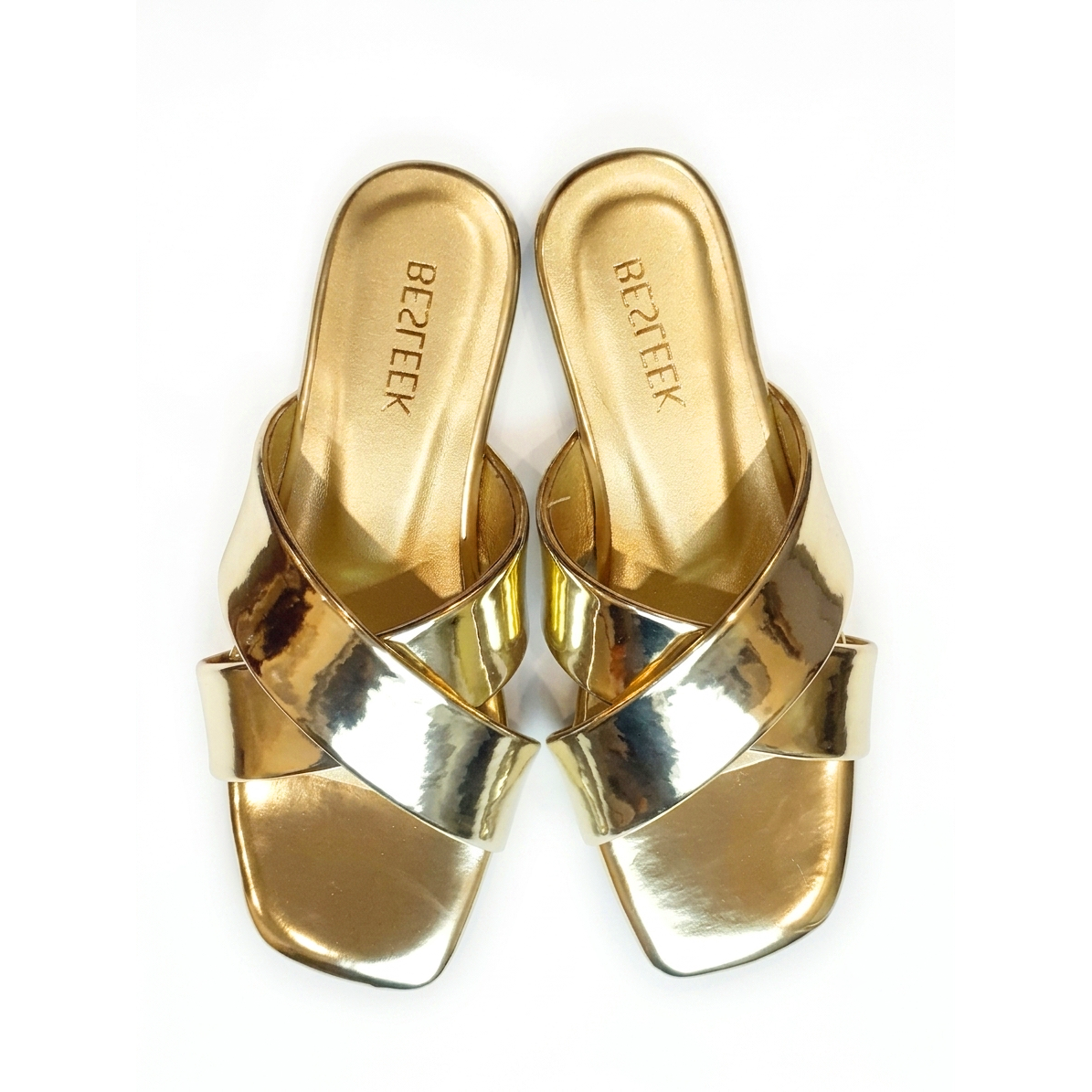 Gold Nova Cross Metallic Flat Slipper