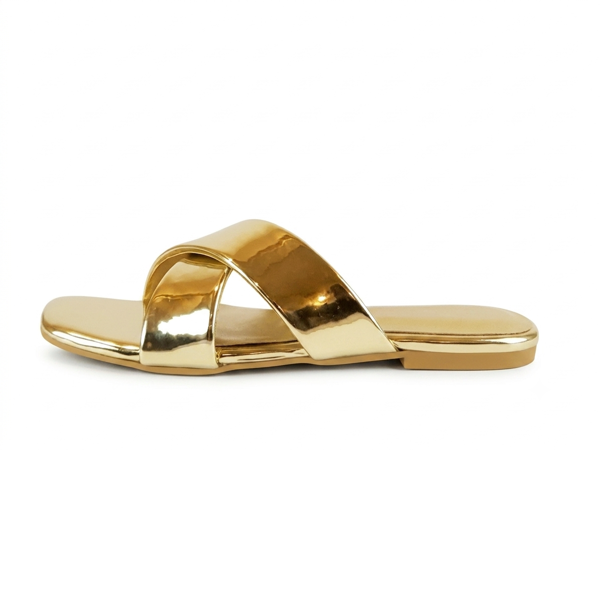 Gold Nova Cross Metallic Flat Slipper