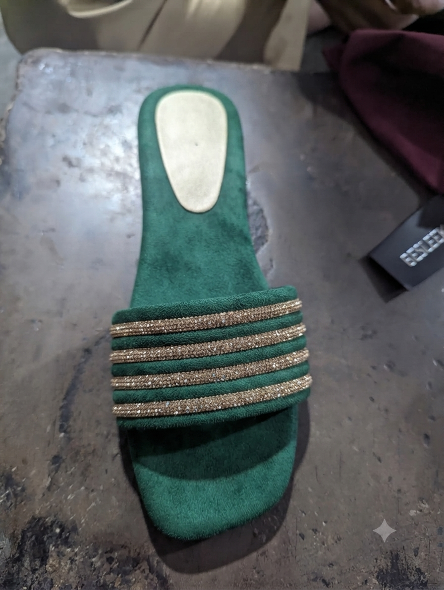 Emerald Green Crystal Grace Rhinestone Flat Slipper
