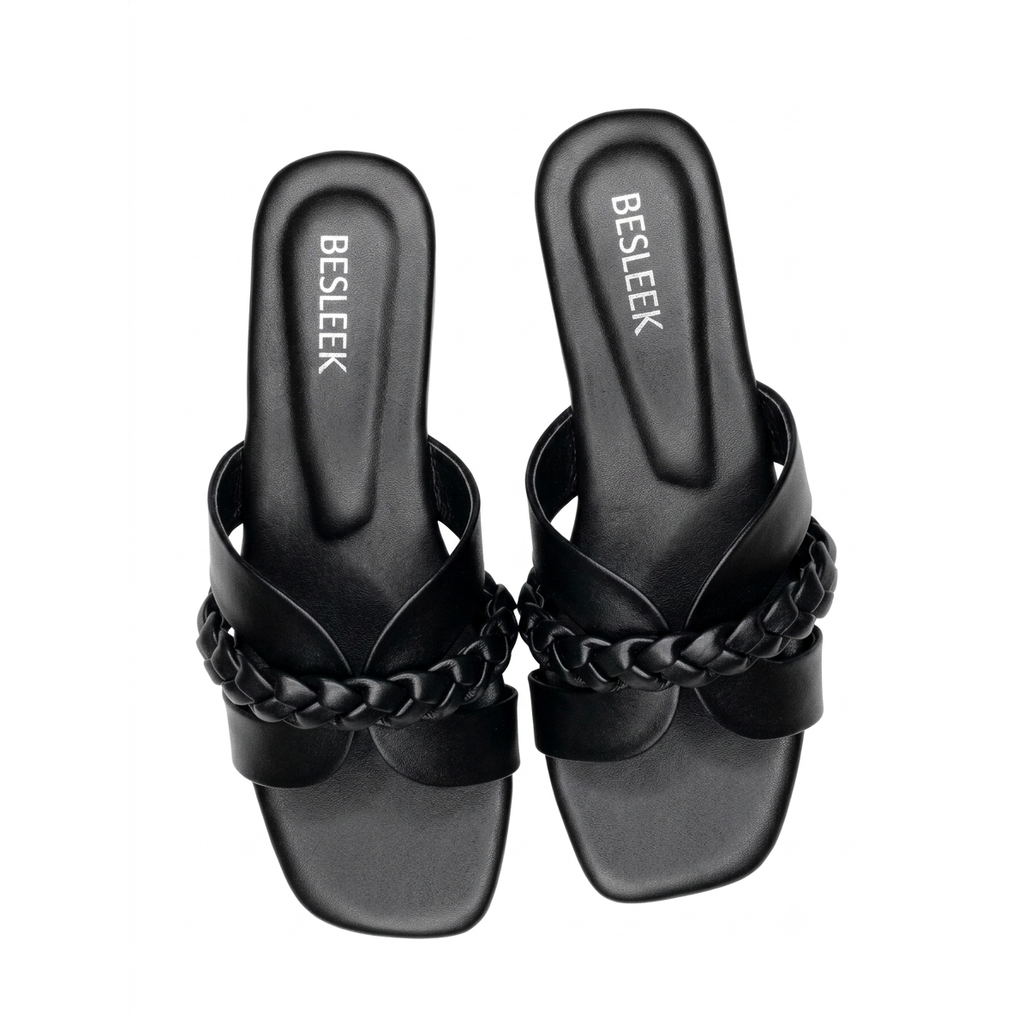 Black Luna Braid Woven Flat Slipper