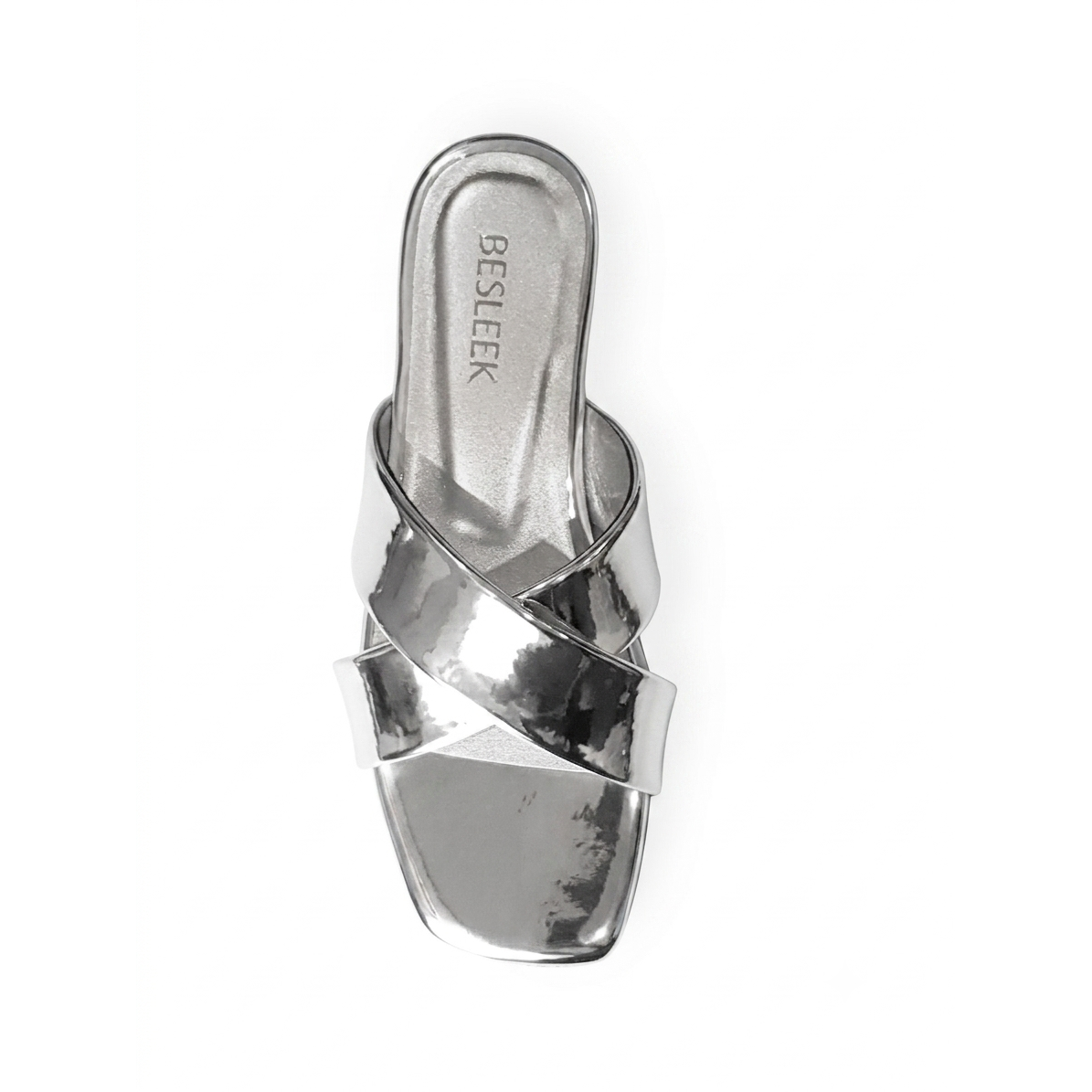 Silver Nova Cross Metallic Flat Slipper