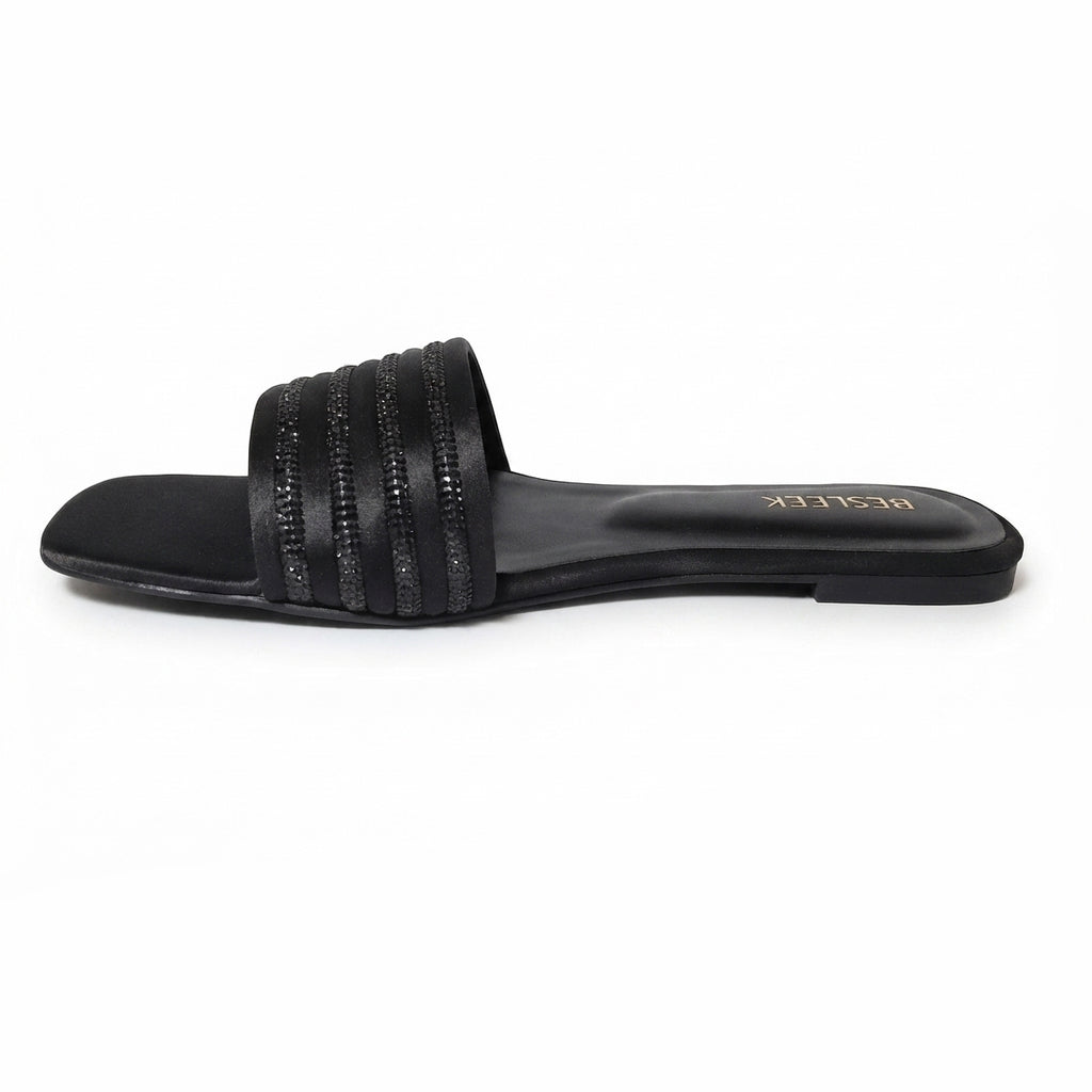 Black Crystal Grace Rhinestone Flat Slipper