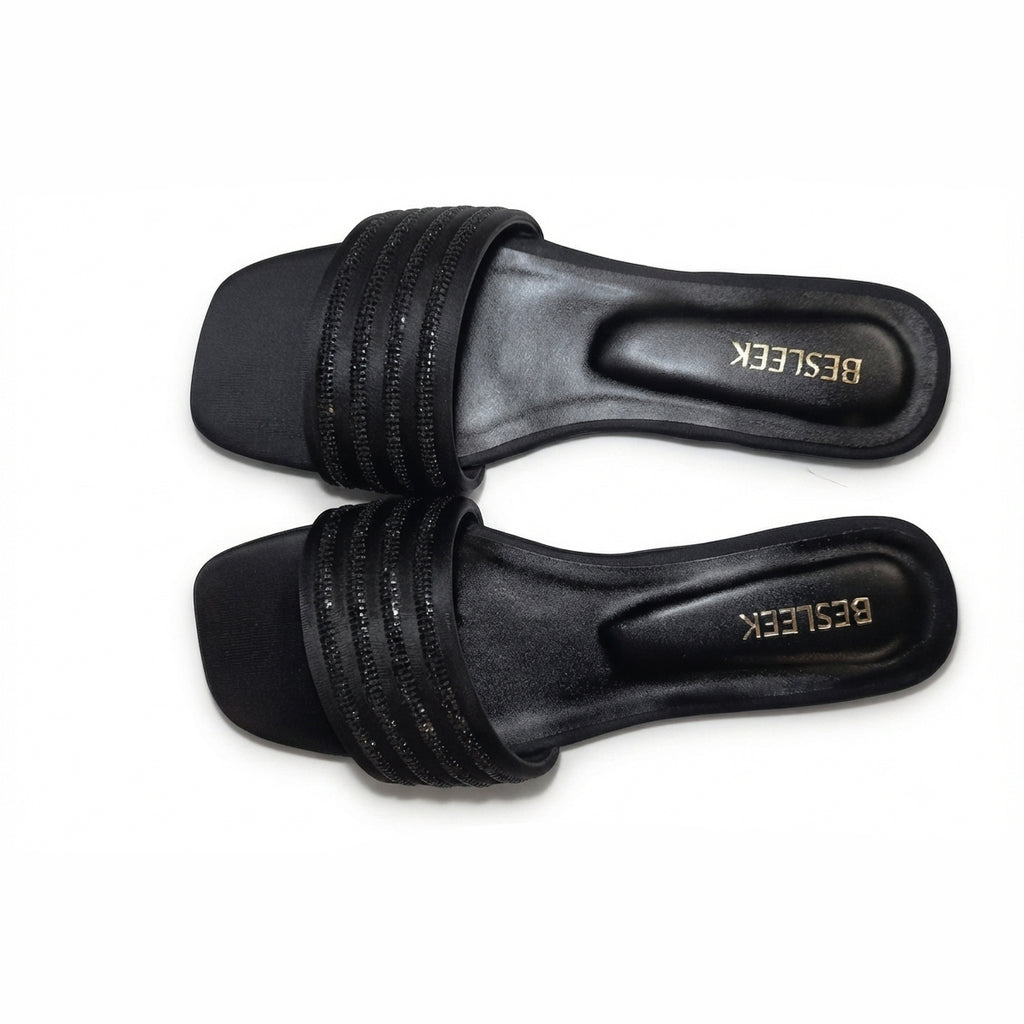 Black Crystal Grace Rhinestone Flat Slipper