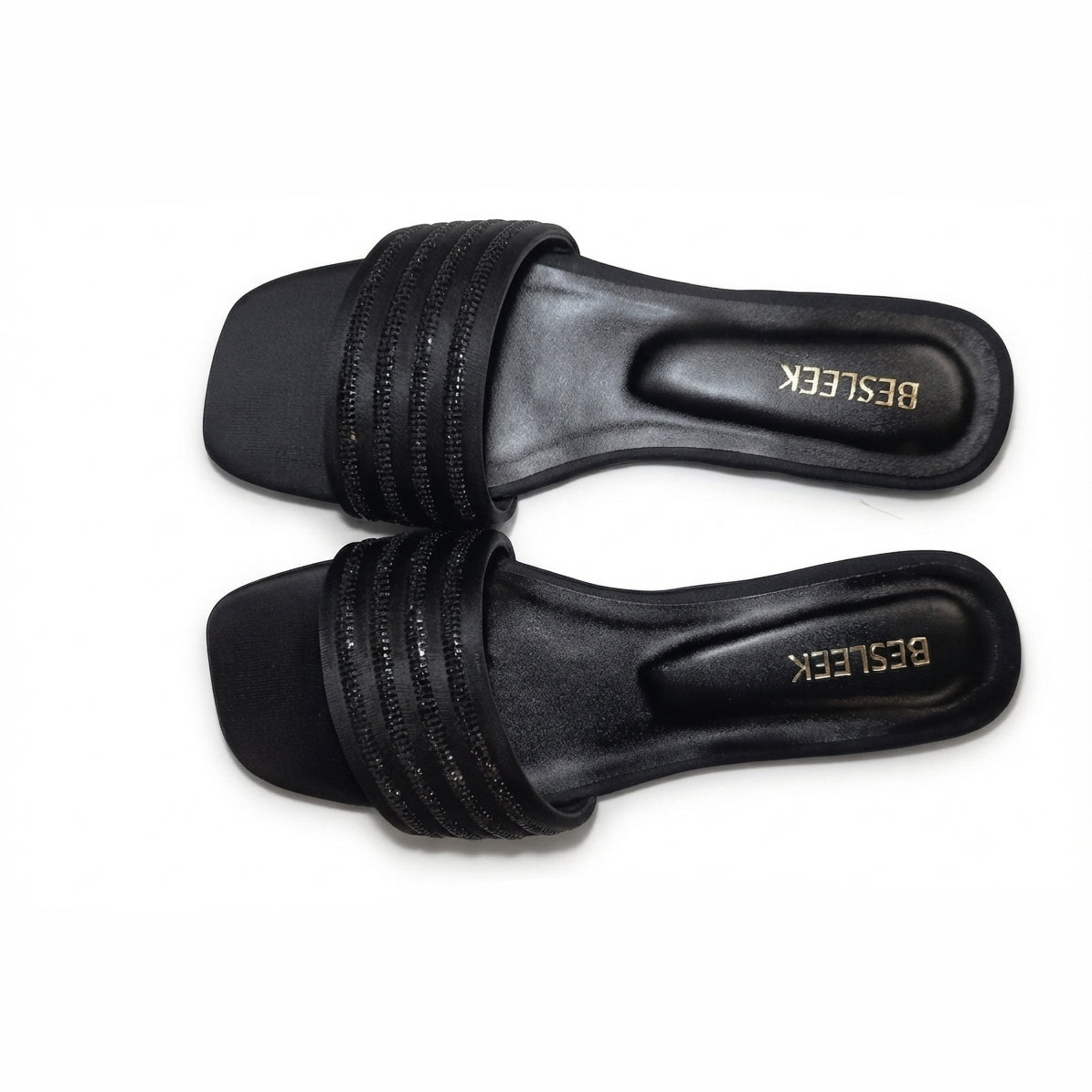 Black Crystal Grace Rhinestone Flat Slipper