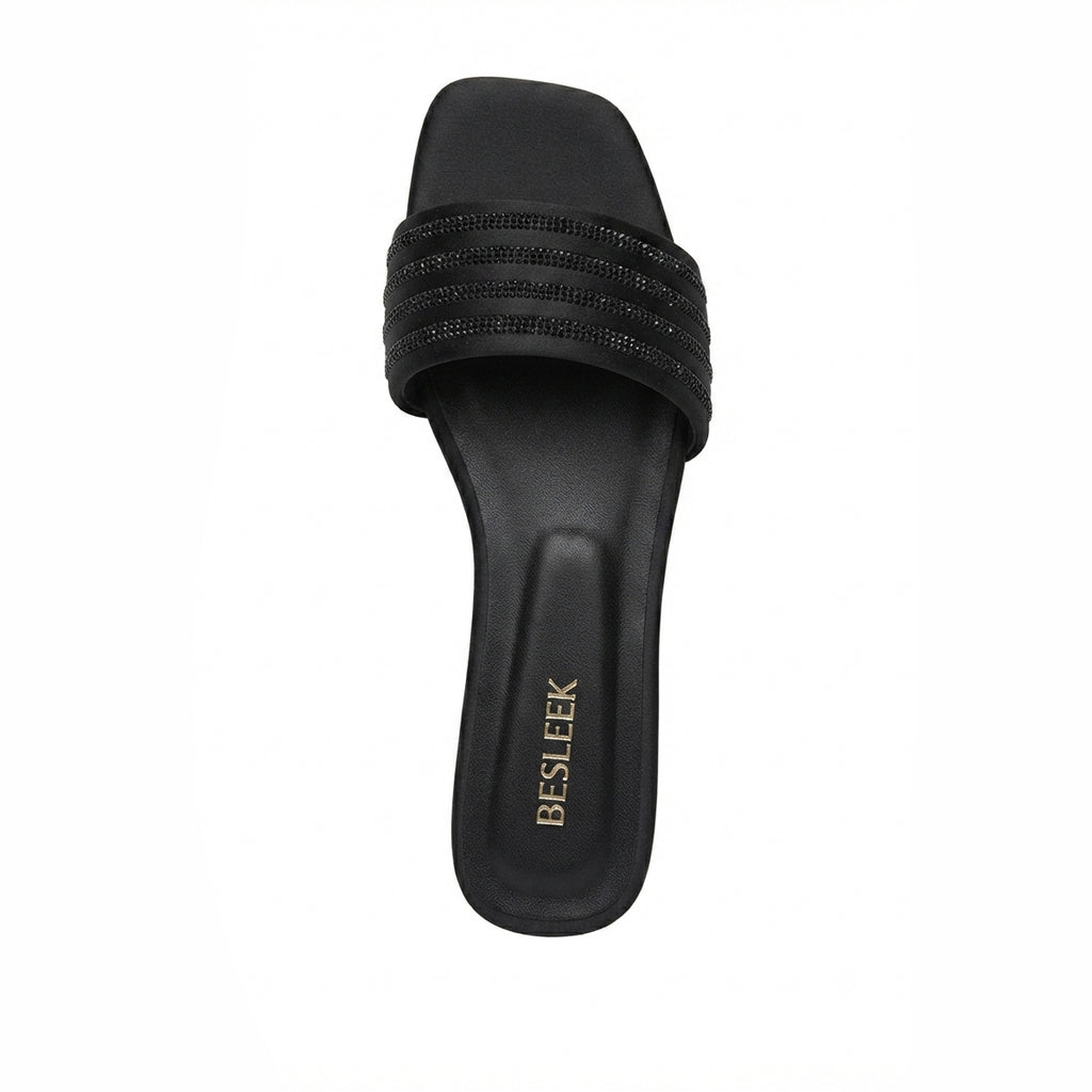 Black Crystal Grace Rhinestone Flat Slipper