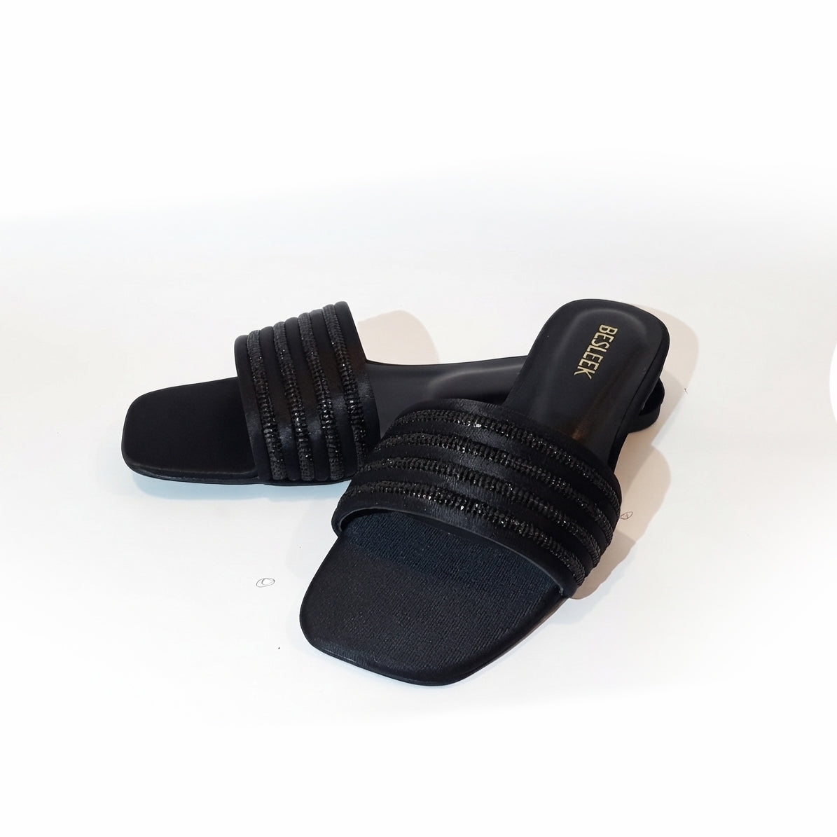 Black Crystal Grace Rhinestone Flat Slipper