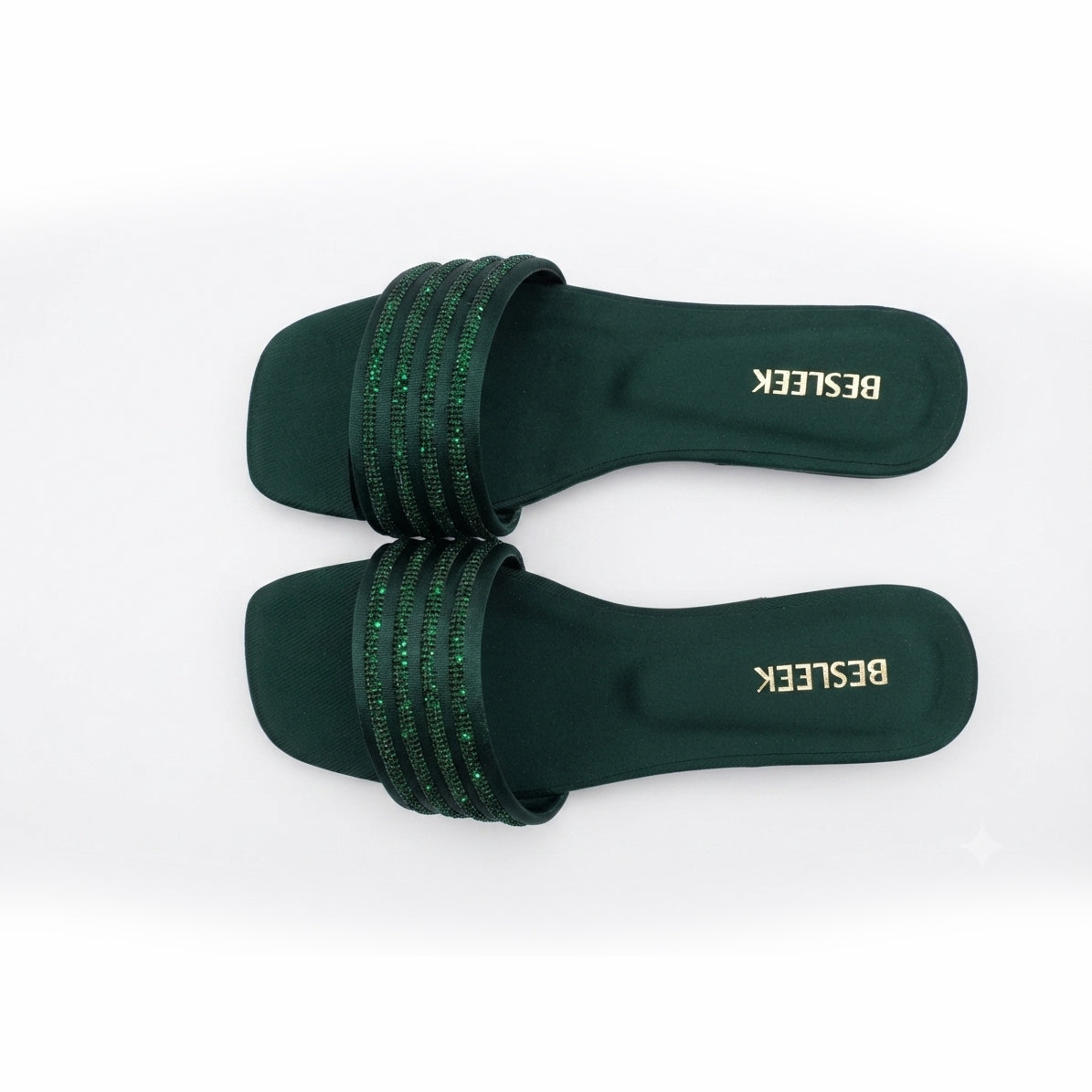 Emerald Green Crystal Grace Rhinestone Flat Slipper