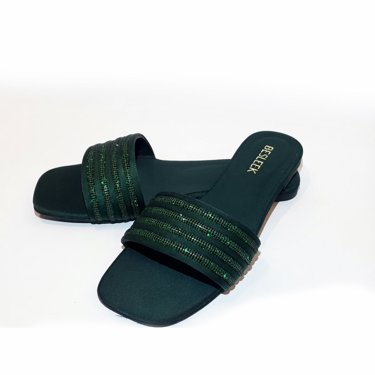 Emerald Green Crystal Grace Rhinestone Flat Slipper