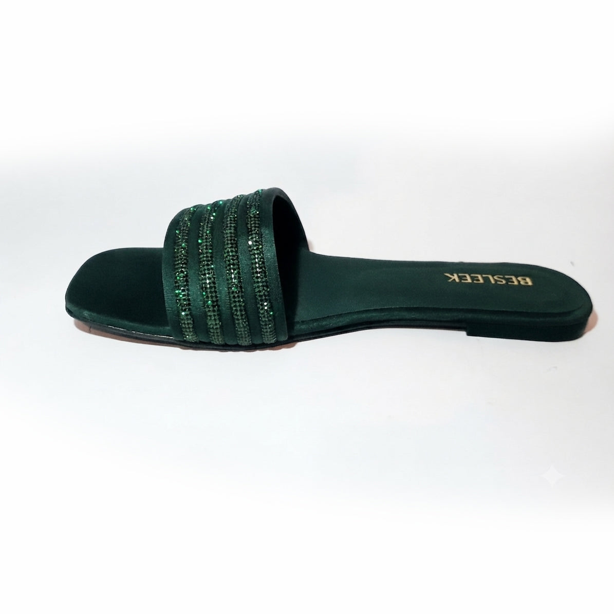 Emerald Green Crystal Grace Rhinestone Flat Slipper