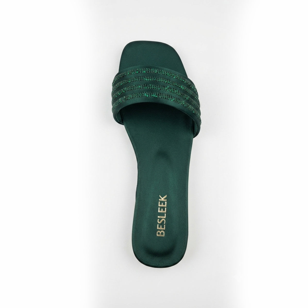 Emerald Green Crystal Grace Rhinestone Flat Slipper